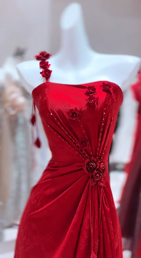 Elegant Burgundy Prom Dress Satin One-shoulder Sheath Evening Sleeveless Birthday Dress DP05257