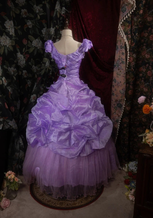 Vintage lila Ballkleid, eckiger Ausschnitt, Tüll, A-Linie, langes Abendkleid DP05279