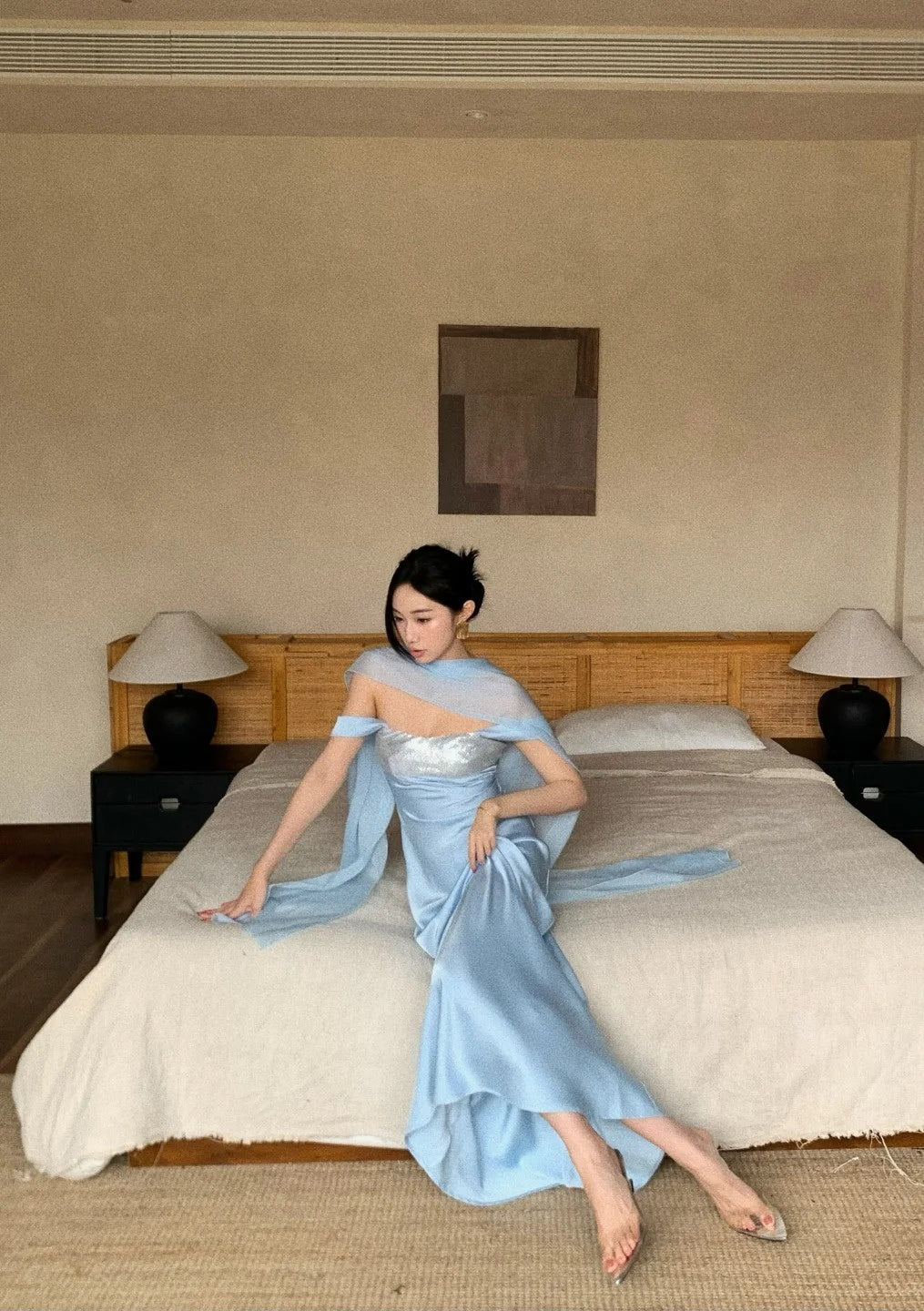 Elegant Blue Prom Dress Straps Satin Sheath Long Evening Dress DP05282