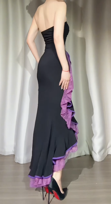 Chic Strapless Evening Dress Sheath Chiffon Formal Dress Sleeveless Black Prom dress DP05305