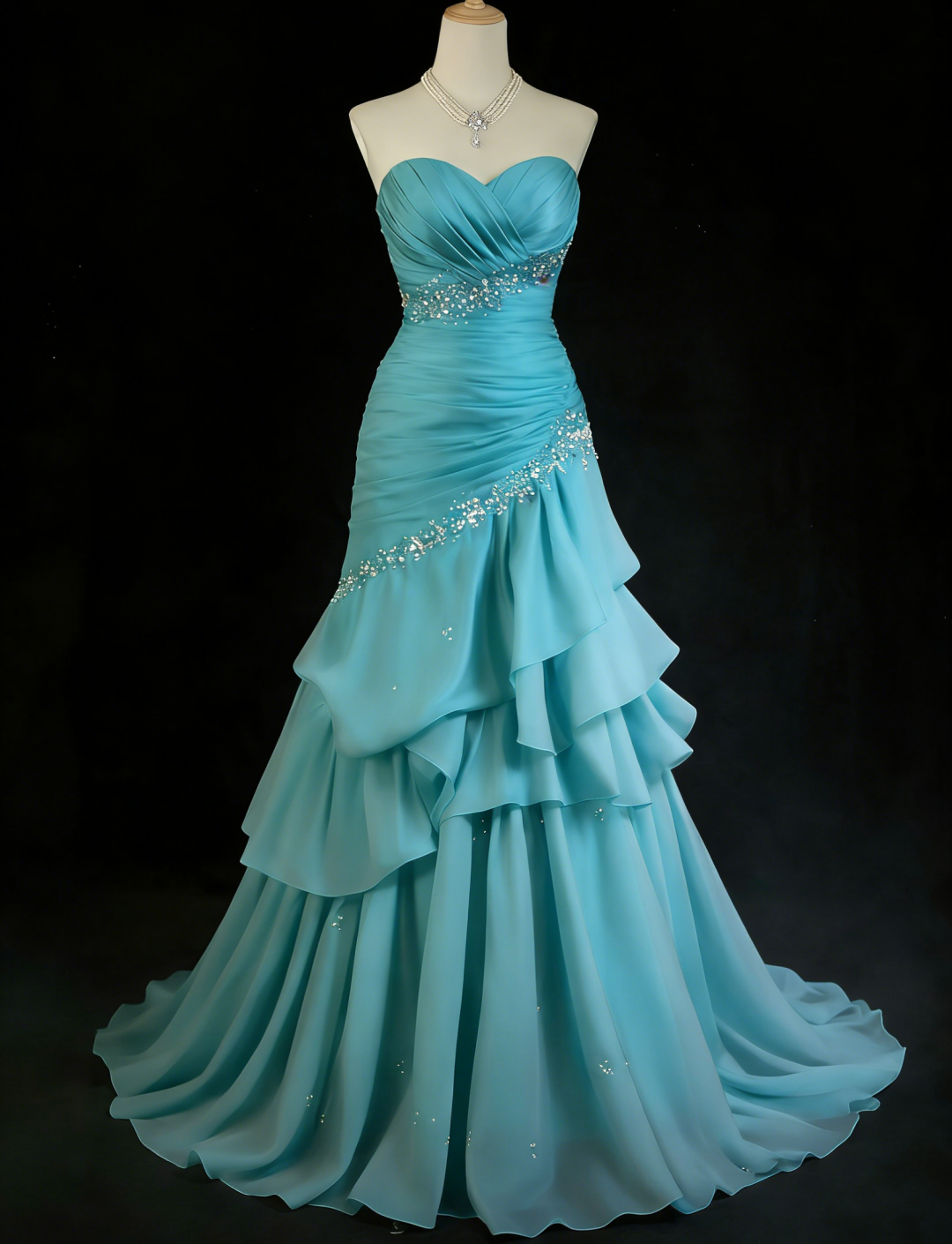 Elegantes blaues Ballkleid Etui-Silhouette Sweetheart-Ausschnitt Chiffon Langes Abendkleid DP05345