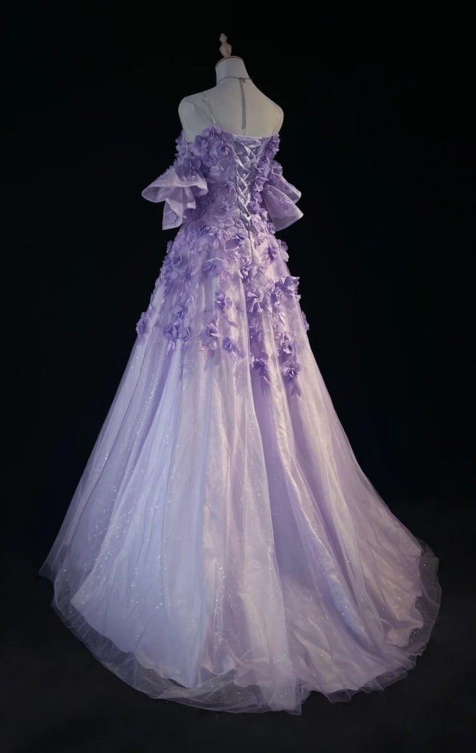 Fairy Purple Prom Dress Sweetheart Formal Dress A-Line Tulle Appliques Long Evening Dress DP05414