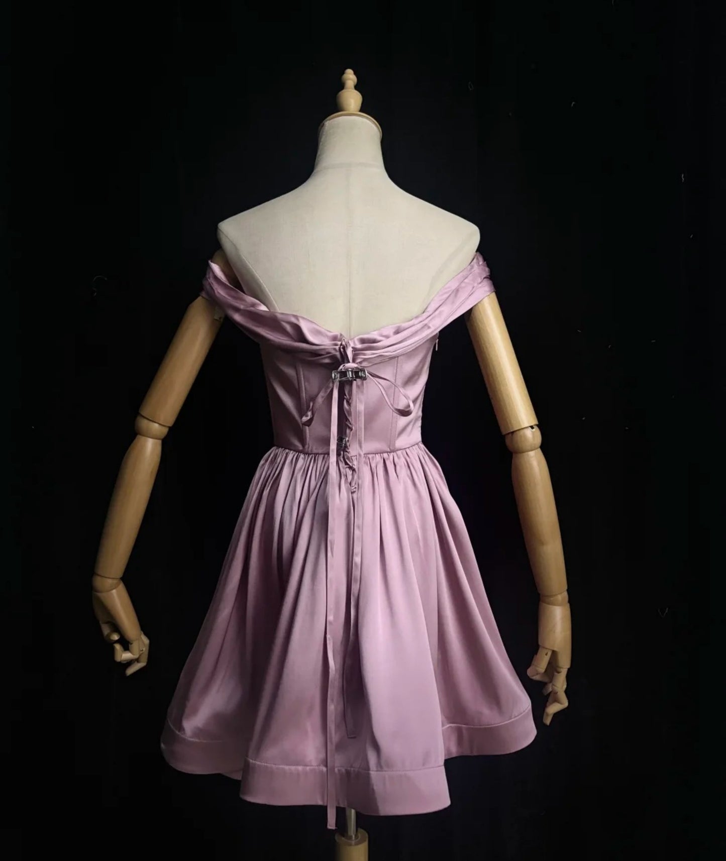 Fairy Pink Short Prom Dress Off-shoulder A-Line Graduation Prom Dress Satin Cocktail Dress DP05431