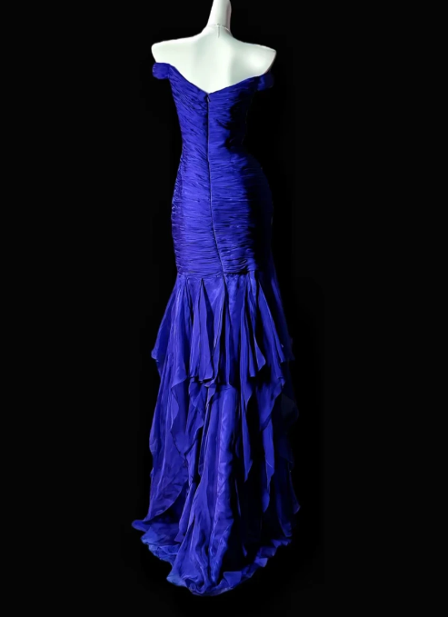 Fairy Blue Prom Dress Off-shoulder Sheath Satin Long Evening Dress DP05437