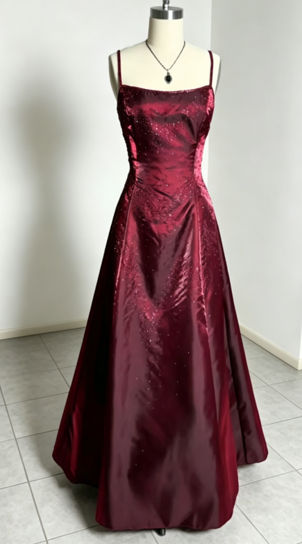 Elegant Spaghetti Straps A-Line Satin Long Evening Dress Burgundy Prom Dress DP05464