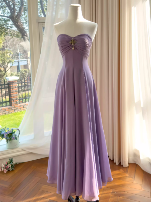 Fairy Purple Birthday Dress Chiffon A-Line Long Evening Dress Sleeveless Prom Dress DP05465