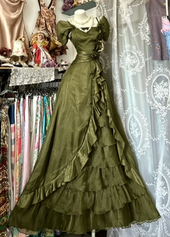 Élégante robe fourreau longue de soirée vert olive, robe de bal en mousseline, robe de cérémonie DP05472