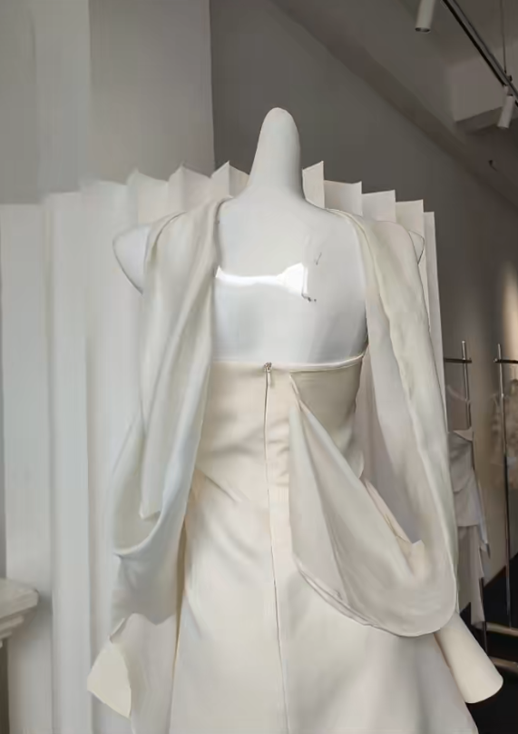 Chic White Short Prom Dress A-Line Chiffon Birthday Dress Strapless Cocktail Dress DP05488
