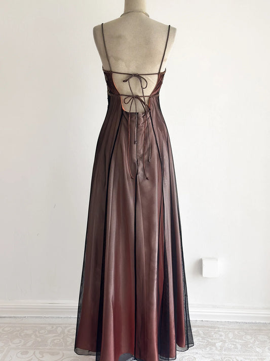 Elegant Spaghetti Straps Prom Dress A-Line Tulle Beaded Long Evening Dress DP05499