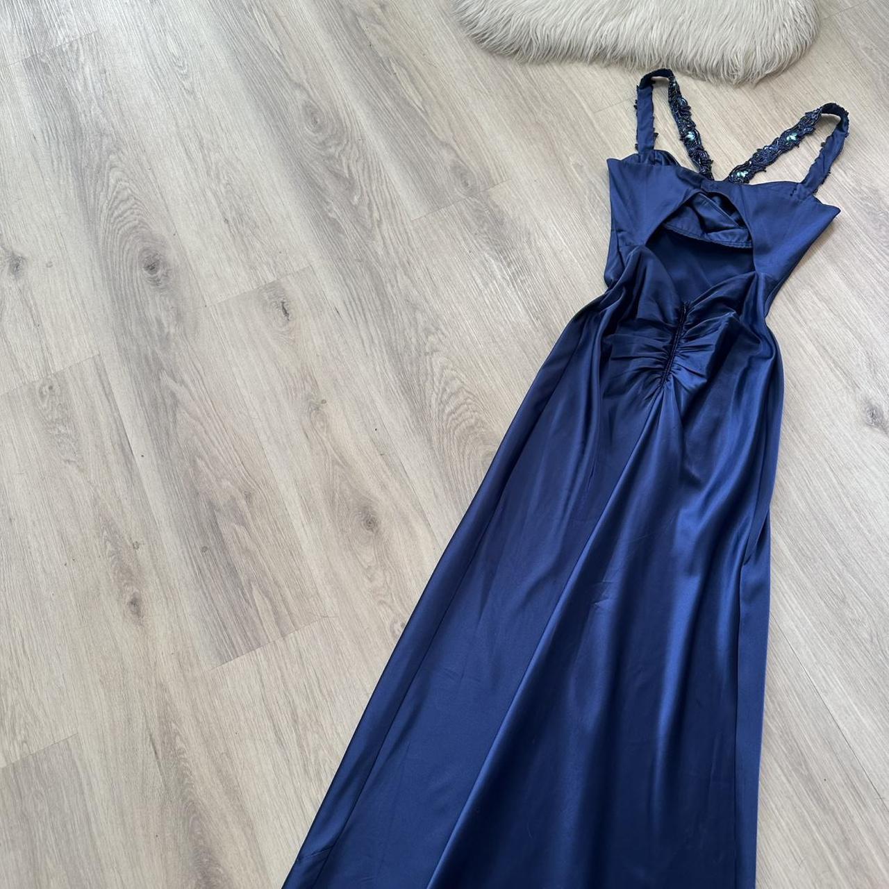 Elegant Blue Prom Dress Halter Sheath Satin Long Evening Dress DP05500