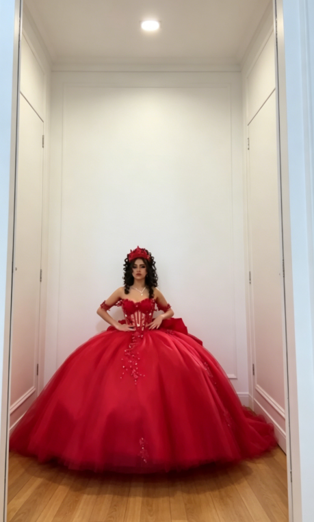Chic Off-shoulder Ball Gown Birthday Dress Tulle Appliques Quinceanera Dress Burgundy Sweet 16 Dress DP05559