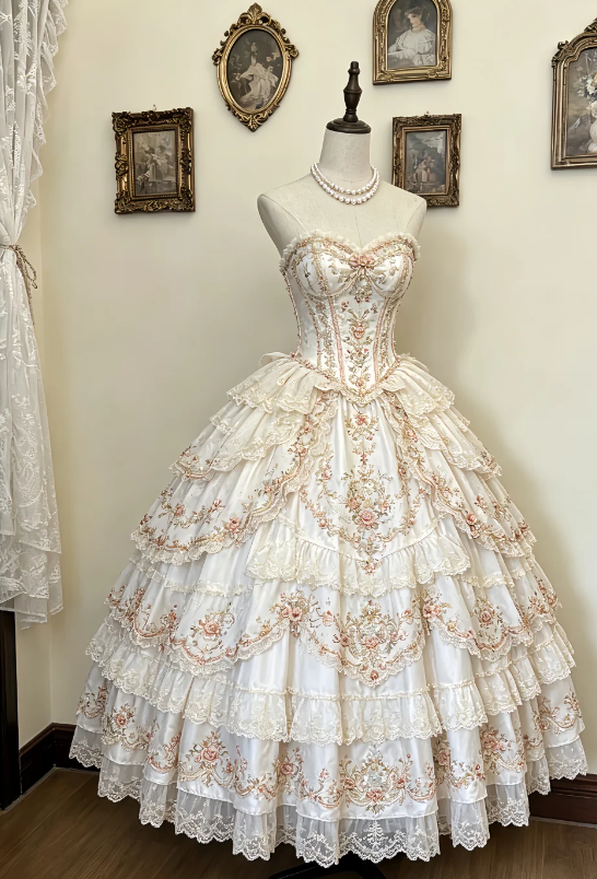 Chic Sweetheart Birthday Dress Ball Gown Satin Embroidered Long Prom Dress Pink Sweet 16 Dress DP05580