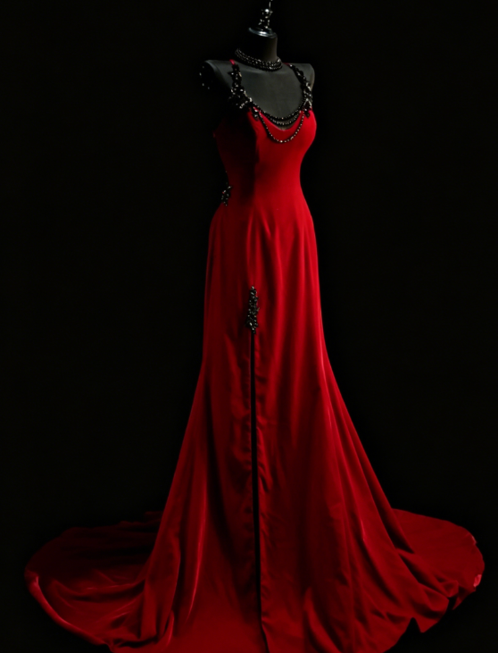 Chic Halter Sheath Velvet Long Evening Dress Red Prom Dress DP05583