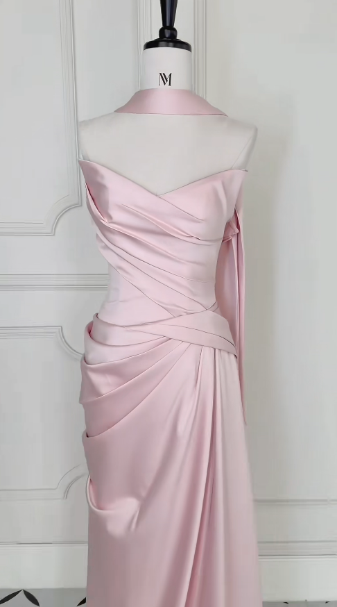 Gorgeous Sweetheart Sheath Satin Long Evening Dress Pink Prom Dress DP05590