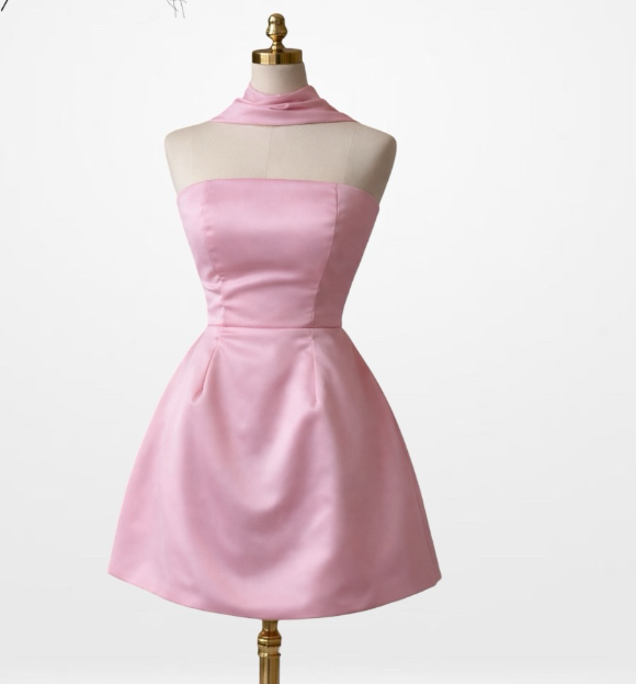 Gorgeous Strapless Birthday Dress A-Line Satin Cocktail Dress Pink Graduation Party Dress DP05611