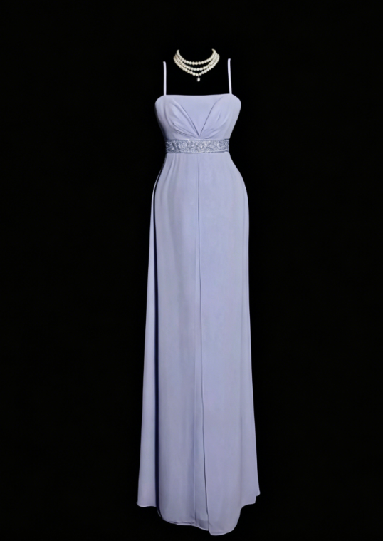Elegantes Etuikleid aus Chiffon mit Spaghettiträgern, langes Abendkleid, lila Brautmutterkleid DP05635