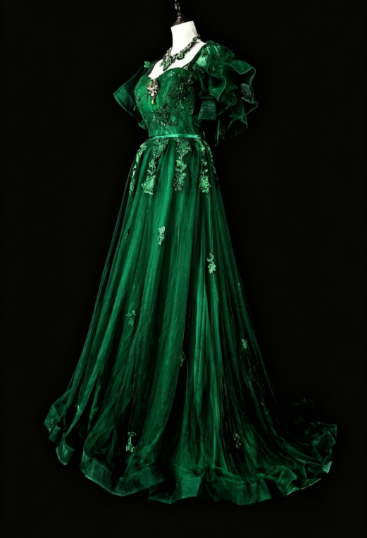 Gorgeous A-Line Quinceanera Dress Tulle Appliques Long Green Sweet 16 Dress DP05646