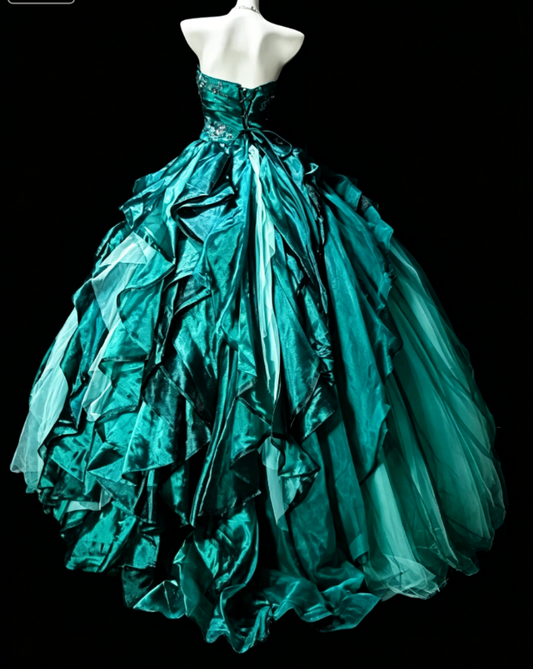 Gorgeous Strapless A-Line Quinceanera Dress Tulle Appliques Long Turquoise Sweet 16 Dress DP05648