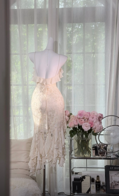 Gorgeous Spaghetti Straps Sheath Chiffon Short Birthday Dress White Prom Dress DP05663