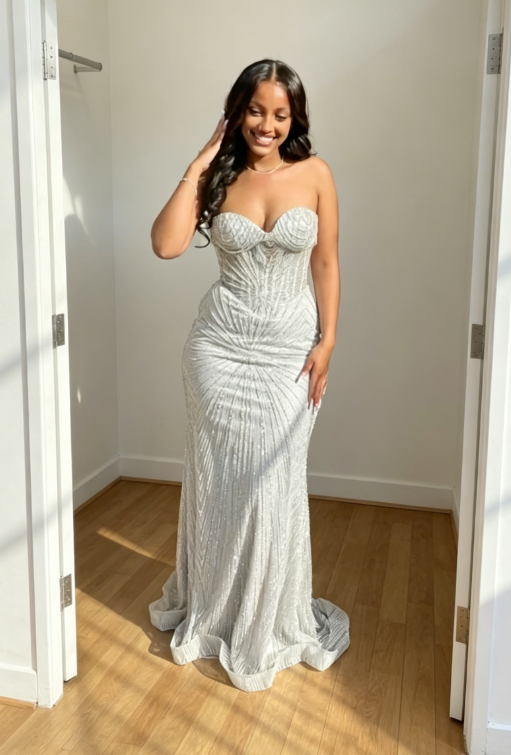 Gorgeous Sweetheart Sheath Satin Long Evening Dress Silver Prom Dress DP05665