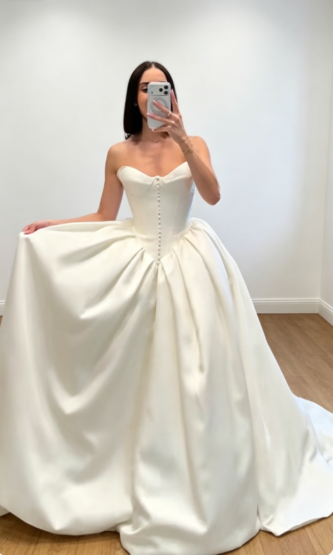 Modest Sweetheart A-Line Wedding Dress Satin Bridal Gown Sleeveless White Bridal Dress DP05704