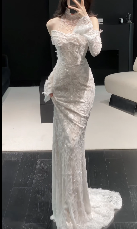 Modest Sweetheart Sheath Wedding Dress Lace Bridal Gown White Bridal Dress DP05706