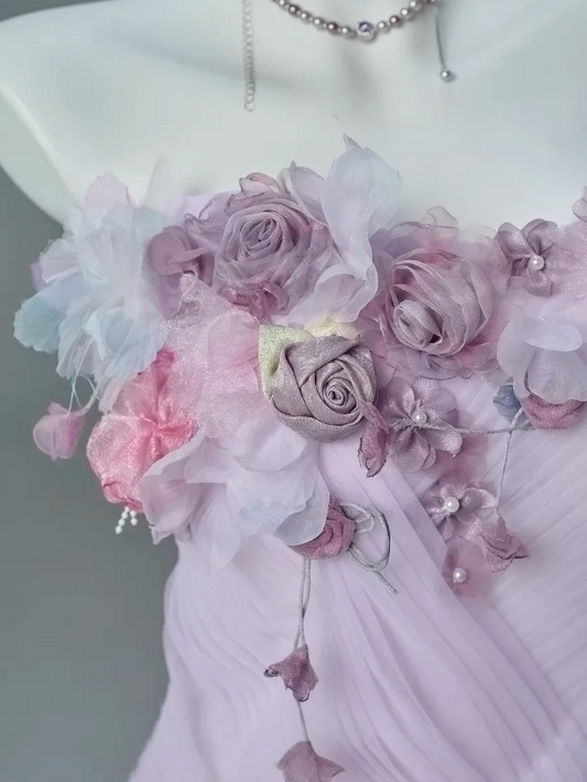 Gorgeous Strapless Sheath Quinceanera Dress Tulle Applique Purple Sweet 16 Dress DP05709