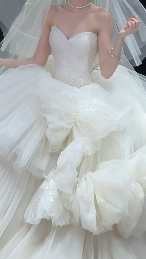 Elegant White Wedding Dress Sweetheart A-Line Bridal Gown Tulle Bridal Dress DP05715