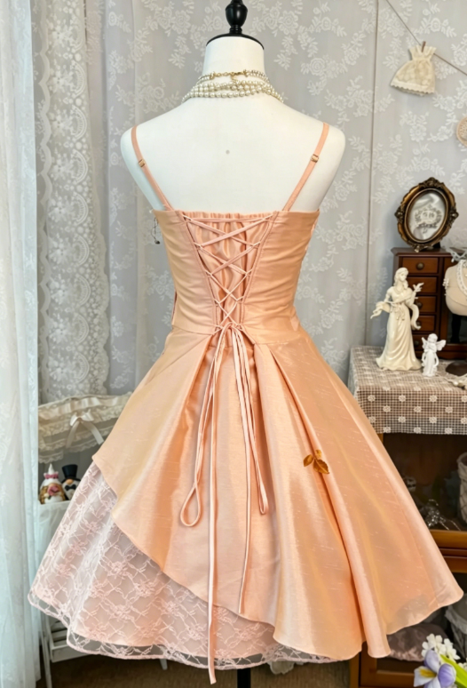 Chic Spaghetti Straps Short Prom Dress A-Line Satin Birthday Dress Blush Pink Graduation Party Dress DP05729