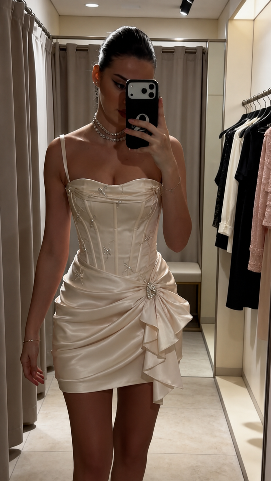 Chic Spaghetti Straps Birthday Dress Sheath Satin Champagne Homecoming Dress DP05759