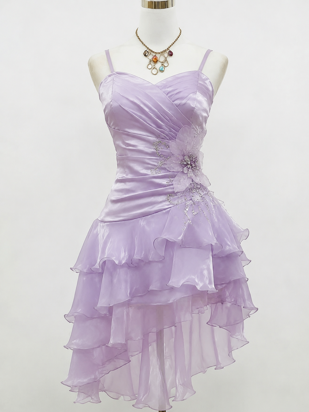 Chic Spaghetti Straps Birthday Dress A-Line Chiffon Lilac Homecoming Dress DP05760