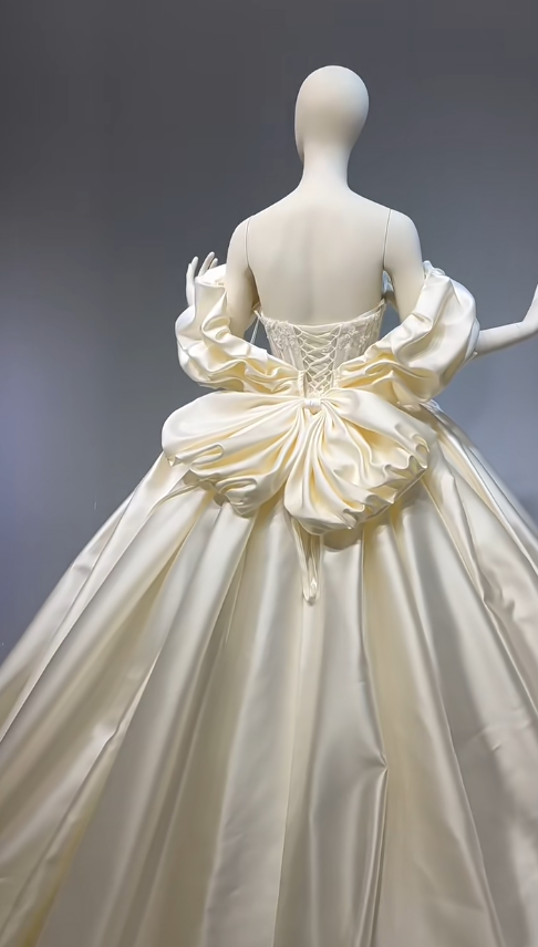 Timeless Off-shoulder A-Line Wedding Dress Satin Bridal Gown Champagne Bridal Dress DP05830