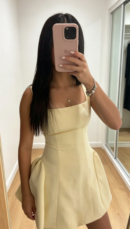 Süßes gelbes kurzes Sommerkleid A-Linie Chiffon-Geburtstagskleid Ärmelloses Partykleid DP05841