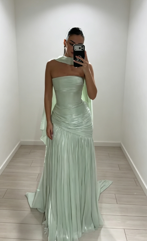 Elegant Mint Green Bridesmaid Dress Strapless Sheath Chiffon Long Evening Dress DP05883