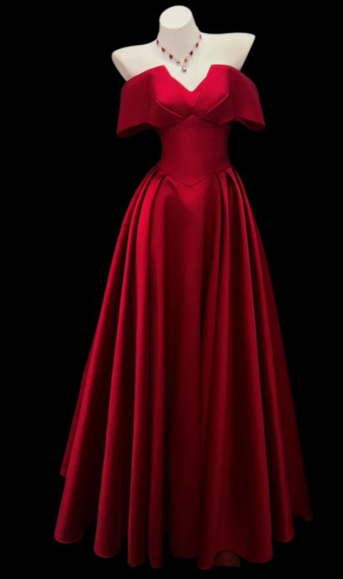 cute maroon prom dresses Burgundy Dress Off-shoulder A-Line Satin Long Evening Dress – DivineProm Stacees Floral Print Ruffled Tulle PO28 Color:Aquarella As you move