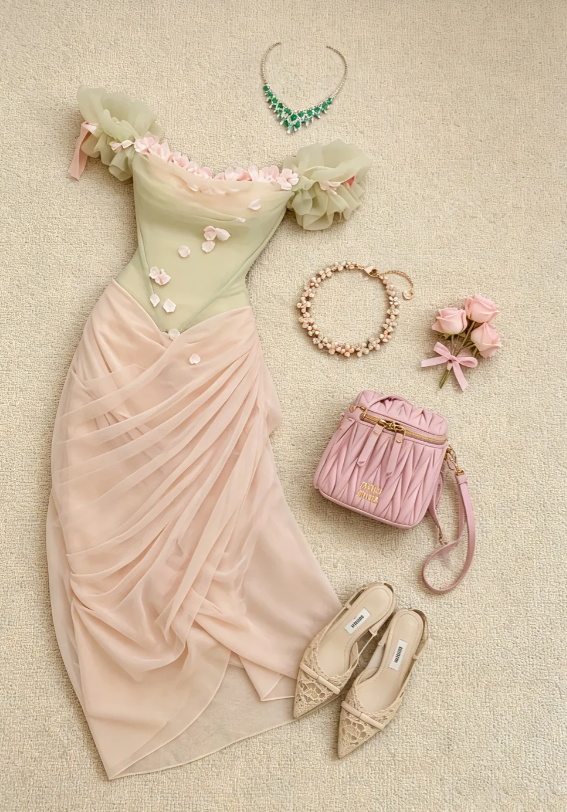 Elegant Off-shoulder Sheath Chiffon Long Evening Dress Pink Prom Dress DP05922
