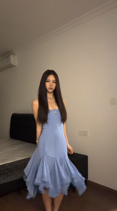 Chic Blue Summer Party Outfit Spaghetti Straps Sheath Chiffon Birthday Dress Sleeveless Homecoming Dress DP05963