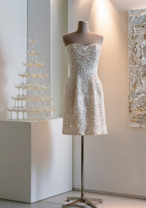 Chic White Birthday Dress Strapless Hoco Dress A-Line Satin Sequins Graduation Party Dress DP06075