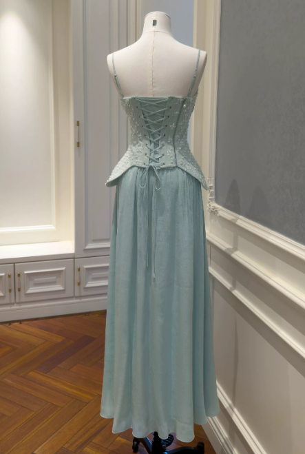 Chic Tiffany Blue Birthday Dress Spaghetti Straps Evening Dress Sheath Chiffon Graduation Prom Dress DP06080
