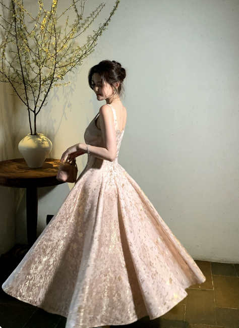 Fairy Straps A-Line Long Evening Dress Satin Pink Prom Dress DP06094