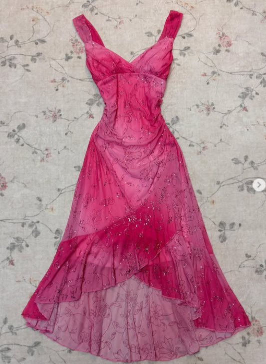 Glam V-neck Sheath Chiffon Long Evening Dress Pink Prom Dress DP06101