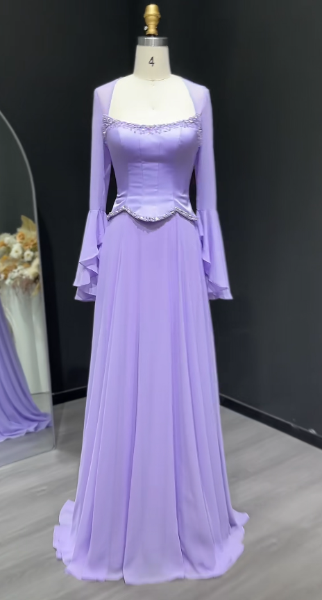 Elegant Purple Long Evening Dress Chiffon Sheath Formal Dress DP06132