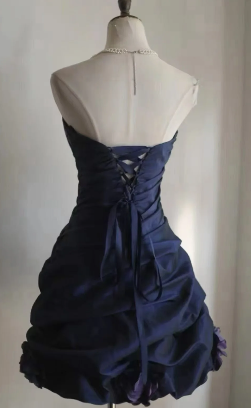 Fashion Navy Blue Hoco Dress Strapless Satin Dress for Party Sheath Birthday Dress DP06153