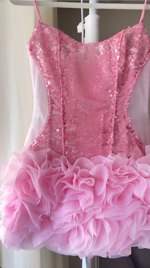 Chic Pink Hoco Dress Bodycon Dress for Party Dress Tulle Sequins Birthday Dress DP06159