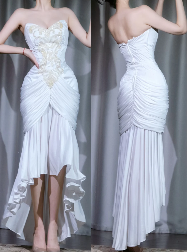 Vintage White Formal Dress Sweetheart Sheath Dress for Party Chiffon Evening Dress DP06172