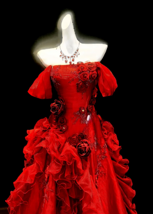 Fairy Red Prom Dress Strapless A-line Tulle Long Evening Dress DP06181