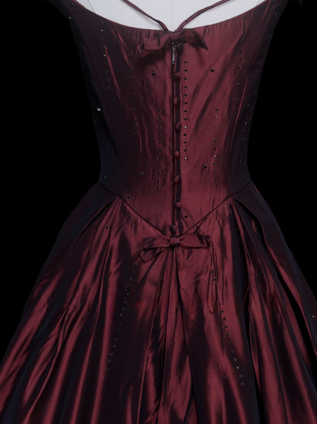 Chic Dark Red Prom Dress Spaghetti Straps A-line Satin Long Evening Dress DP06182