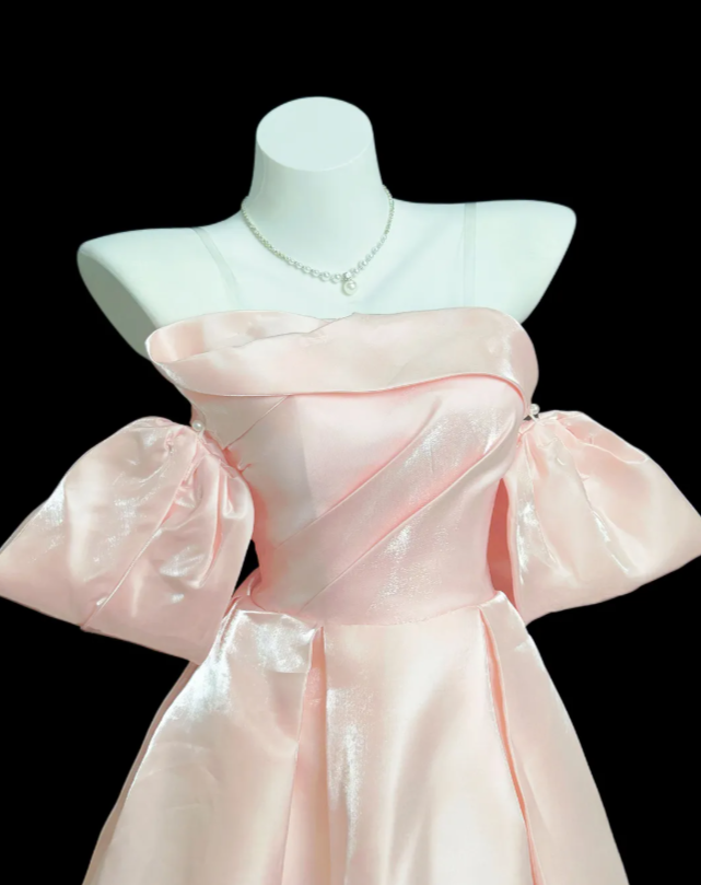 Glam Pink Birthday Dress Off-shoulder A-Line Party Dress Satin Hoco Dress DP06194