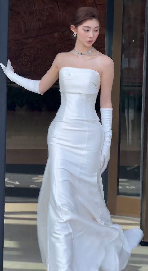 Simple Strapless Sheath Wedding Dress White Bridal Gown Satin Bridal Dress DP06221