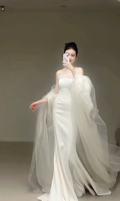 Simple Strapless Sheath Wedding Dress White Bridal Gown Chiffon Bridal Dress DP06223